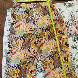 CC California Linen blend Tropical Floral Print Wide Leg Crop Pants Women XL0448